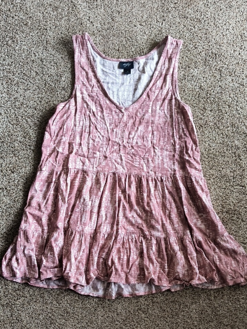 Daytrip Dusty Rose Crinkle V-Neck Tiered Tank
